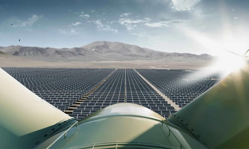 Solar panels in the desert illustrating the development of green energy withing the Saudi energy sector