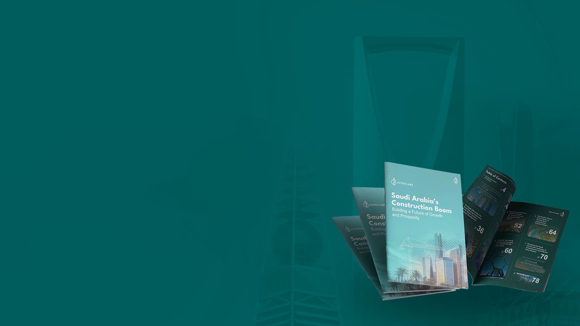 Saudi construction sector guidebook mockup image with riyadh skyline